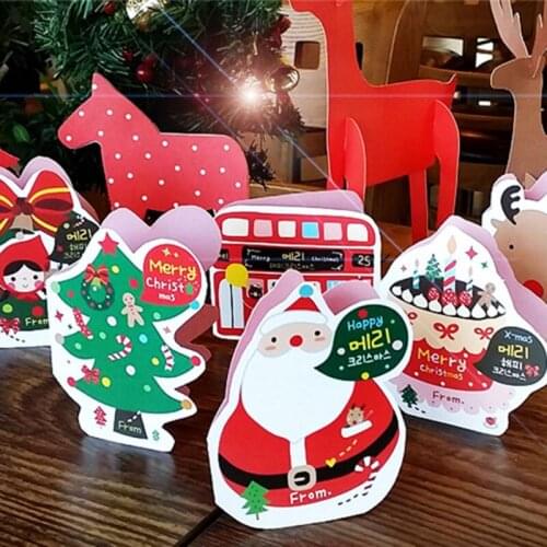 6Pcs/Lot Christmas Folding Stereo Card Set DIY Greeting Table Card 3D Stereo Hollow Christmas Day Postcards Gifts MR0090