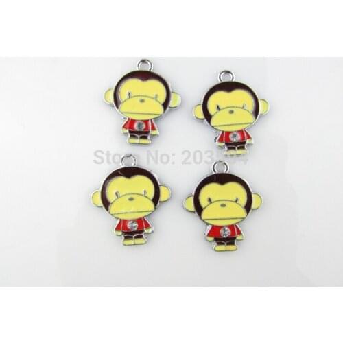AE16 20pcs Mixed Silver Tone Enamel Monkey Charms Pendants Jewelry DIY Jewelry Findings Floating Charm 28*23.5mm