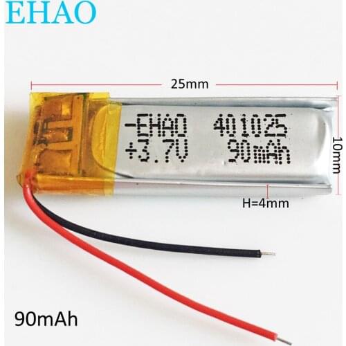 EHAO 401025 3.7V 90mAh Lithium Polymer LiPo Rechargeable Battery For Mp3 headphone recorder DVD bluetooth headset video