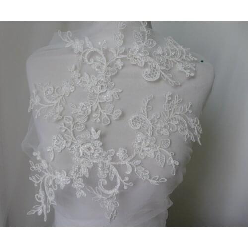 Ivory Alencon Lace Applique With Corded Floral Mesh Lace Trim Wedding Dress Lace For Costume Design, Home Decor