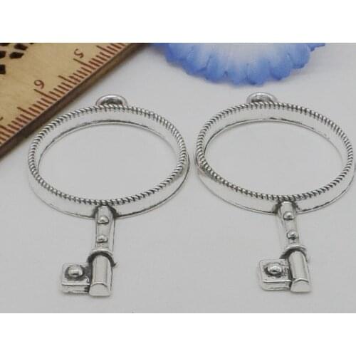 Free Ship 10pcs Round key charms Hollow glue blank pendant tray bezel charms Setting 46x25mm