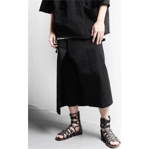 Mens summer culottes new fashion trend hip hop casual loose wide-leg pants fashion large size nine-point pants culottes