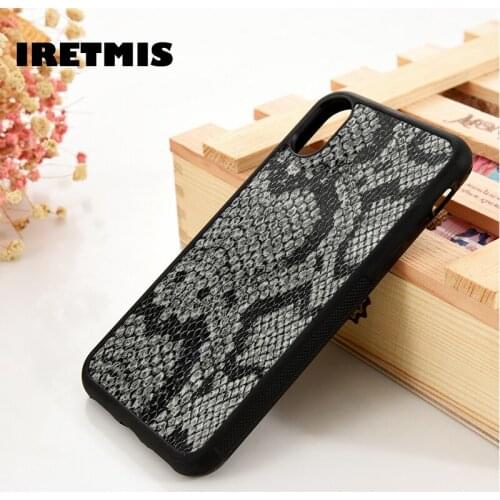 Iretmis 5 5S SE 6 6S TPU Silicone Rubber Phone Case Cover for iPhone 7 8 Plus X Xs 11 12 MINI Pro Max XR Grey Python Skin