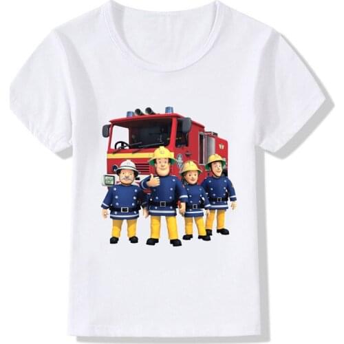 Fireman Sam clothes Firefighter Design Kids T Shirt Boys/Girls Great Kawaii Short Sleeve Tops Childrens Funny T-Shirt