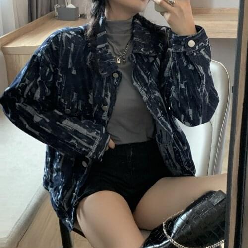Jeans Jackets Coats Women Autumn Korean Harajuku Ladies Tie-dye Printing Female Coat Loose Casual Vintage Ladies Jeans Jacket