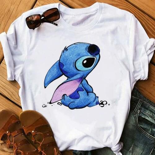 Womens Fashion T-Shirt Lilo Stitch Harajuku Kawaii Tshirts Lovely Cartoon Female Printed Casual T Shirt Cute Casual Tops