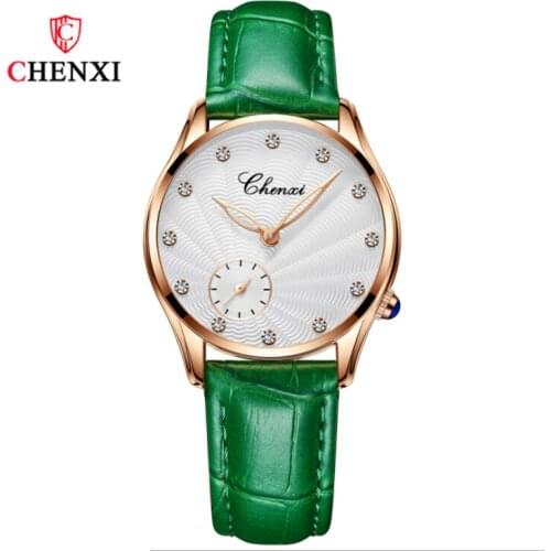 Ins Hot Fashion Green luxury Fritillary Rhinestone Round Dial Quartz watch women Simplicity Leather Band Watches reloj de mujer