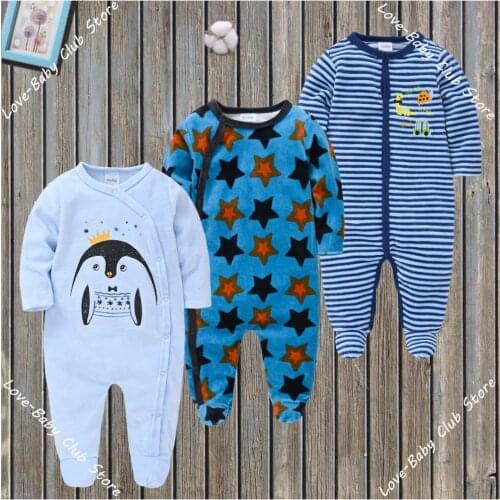 Newborn Boys Rompers 3pcs/pack Infant One-Pieces Baby Clothing SleepWear Spring Autumn Winter Long Sleeve Warm Soft 3M 6M 9M 12M