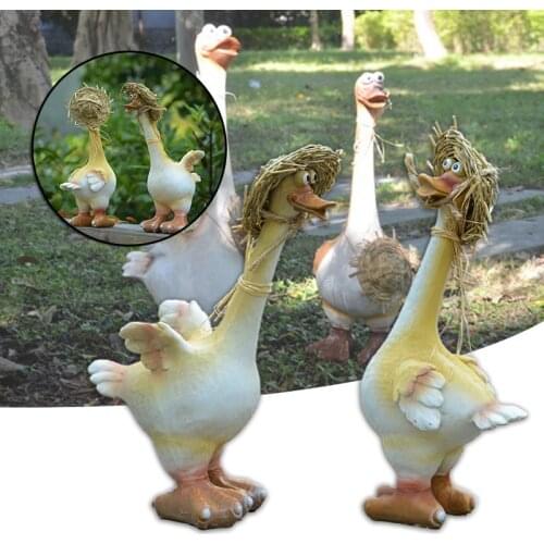 2pc Garden Sculpture Resin Duck Straw Hat Garden Couple Duck Pond Landscaping Decorative Statue Courtyard Lawn Landscape B1