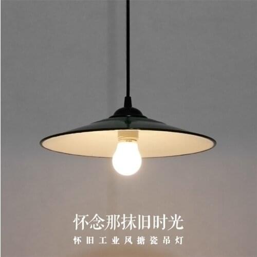 Loft green enamel pendant lights nostalgic retro lighting factory office Nordic dining room hanging lamps lighting fixtures