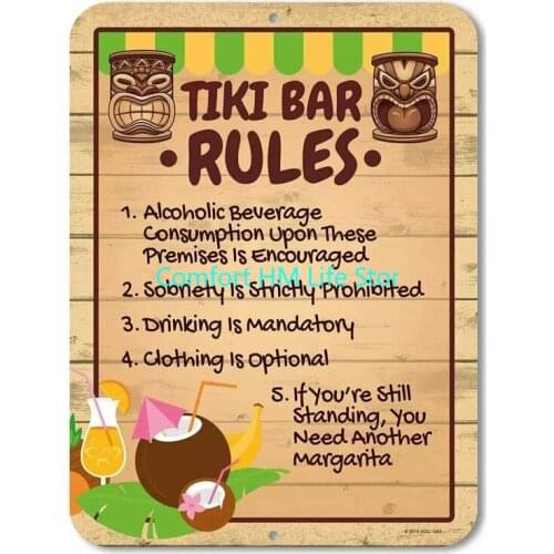 Metal Tin Sign Vintage Chic Art Decoration Tiki Bar Rules for Home Bar Cafe Farm Store Garage or Club 12"x8" Inches