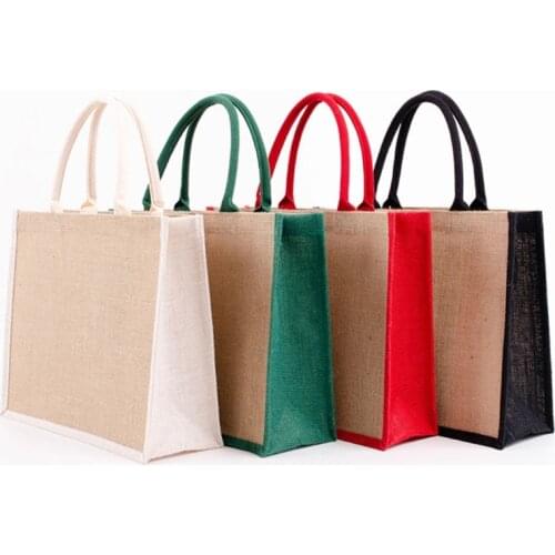 Reusable Jute Tote Bag Eco Friendly Burlap Grocery Bags for Shopping Beach X7YA