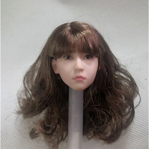 1/6 Scale Feamle Head Sculpt Brown Curly Hair Female Head Carving Little Girl Student Child Head Model