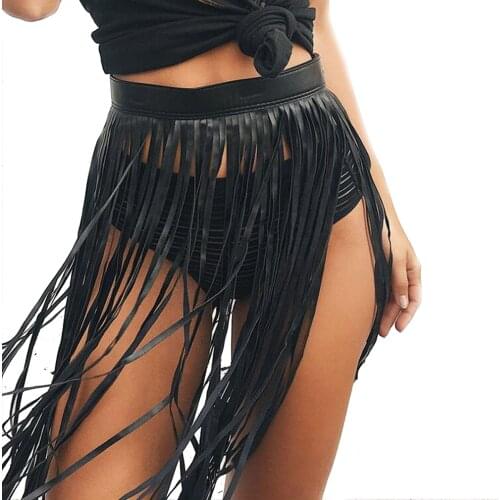 Fashion Tassel Skirt Leather Black Waist Chain Belts Punk Waist Body Accessory Festival Skirt for Women Girls