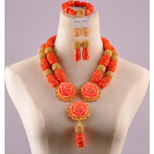 In fashion african coral set orange nigerian coral beads jewelry set C21-19-02