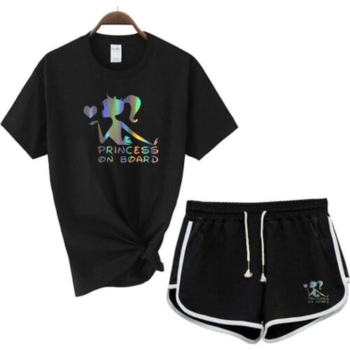 Fashion Ladies Short Sleeve Top + Shorts 2-piece Set 2021 New Summer Womens Cute Printed T-shirt Girls Sports Suit