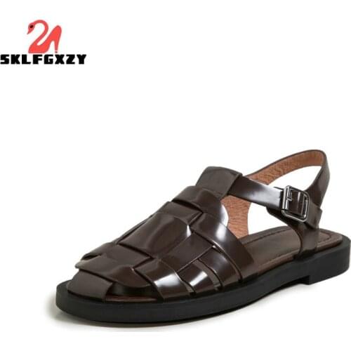 SKLFGXZY 2021 New Summer Women Sandals Genuine Leather Beach Leisure Shoes European Sandals 100% Cowhide