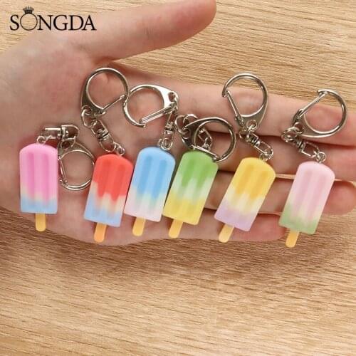 SONGDA New Colorful Ice Cream Resin Keychain For Womens Bag Pendant Nice Key Chain Quality Decorations Best Kids Gifts