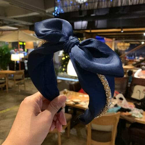 Lovely Rabbit Ear Crystal Headband for Women Hair Accessories Teen Girls Wide Hair Bow Headband Solid Bowknot Hairband