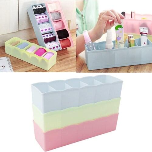 Storage Organizer BoxUnderwear Bras Ties Desk Sock Drawer Closet 5 Cell Plastic