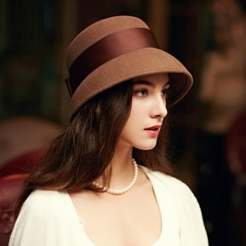 Autumn Winter Lady Fedoras Hat British Retro Wool Fedora Hats Women Elegant Bowknot All-match Fashion Vintage Female Cap H7103