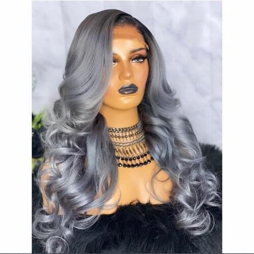 Ombre Grey 13*4 Lace Front Human Hair Wigs For Women Body Wave Lace Front Wig Pre Plucked Bralizian Remy 1B Ash Color Wig 180