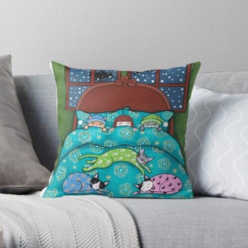 Bedtime With Cats Throw Pillow Cushion Cover Polyester throw pillows case on sofa home living room car seat decor 45x45cm
