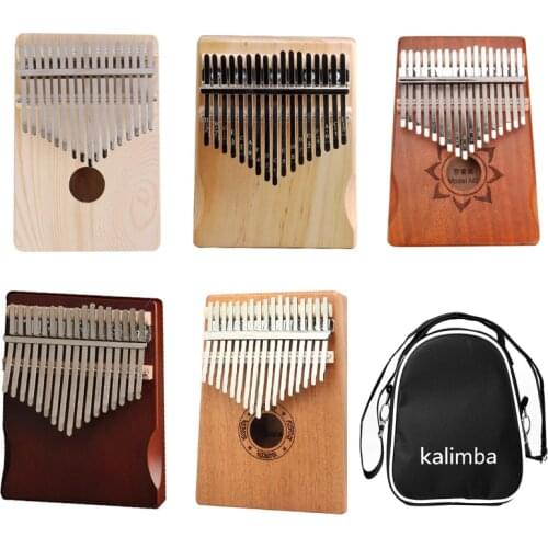17 Keys Kalimba Wood Mahogany Thumb Piano Musical Instrument with Tuning Hammer Cloth Sticker Bag