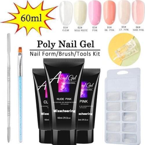 Poly nail Gel Set Nail Art 6 Colors 60g Nail Gel Crystal Extend UV Nail Gel Extension Acrylic Builder Nail Gel Set