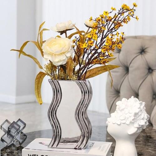 Silver Ceramic Vase Decoration Living Room Flower Arrangement European Style Dining Table TV Cabinet Decoration Home Decoration