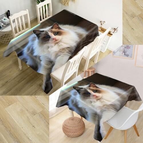 HEARMNY Funny Ragdoll Cat Tablecloth 3D Oxford Fabric Square/Rectangular Dust-proof Table Cover For Party Home Decor TV Covers
