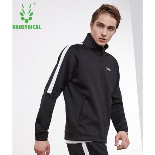 Vansydical Sports Jackets Autumn Mens Stand Collar Zipper Long Sleeve Sportswear Tops Outdoor Fitness Workout Running Jacket