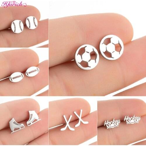 Sports Jewelry Fashion Baseball Studs Earrings For Women Stainless Steel Football Volleyball Roller Skates Earrings Club Gifts