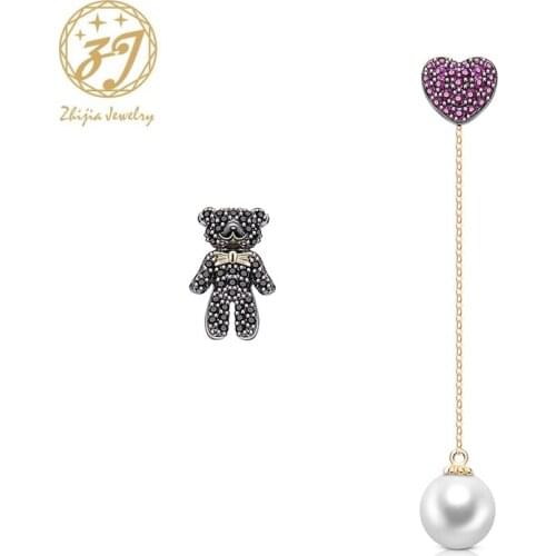 Zhijia trendy stud earrings copper alloy animal heart plant crystal gold/silver color women earrings jewelry gifts