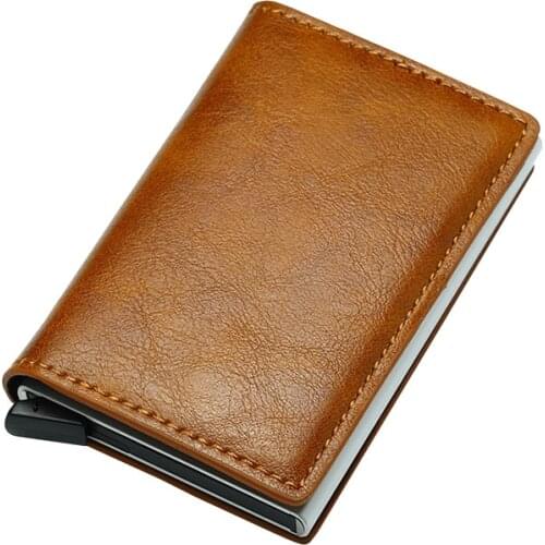 2020 Small Men Leather Wallet RFID Protection Metal Credit Card Holder Mini Money Bag Male Vintage Slim Purse Thin Case For Man