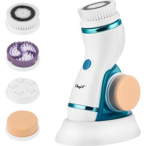 4 In 1 Electric Silicone Facial Cleansing Brush Rechargeable Skin Peeling Blackhead Removal Pore Cleanser Face Roller Massager