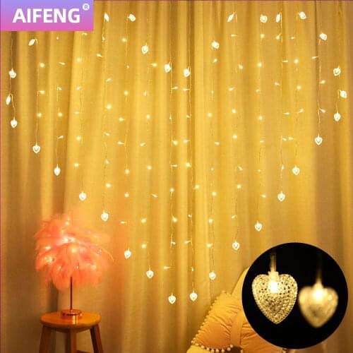 AIFENG New Year LED Heart-Shaped Curtain Light 220V Luces Led Decoracion Dormitorio Fairy Lights Christmas Decorations For Home