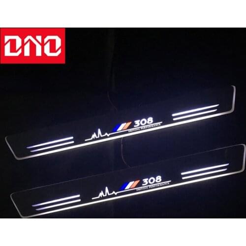 Car LED Door Sill Scuff Plate For Peugeot 308 Sedan 2008 - 2017 2018 2019 Exterior Parts Pathway Moving Welcome Pedal Light
