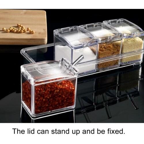 Four In One With Spoon Kitchen Spices Seasoning Organizer Storage Boxes Transparent Seasoning Jar Spice Rack Kitchen Accessories