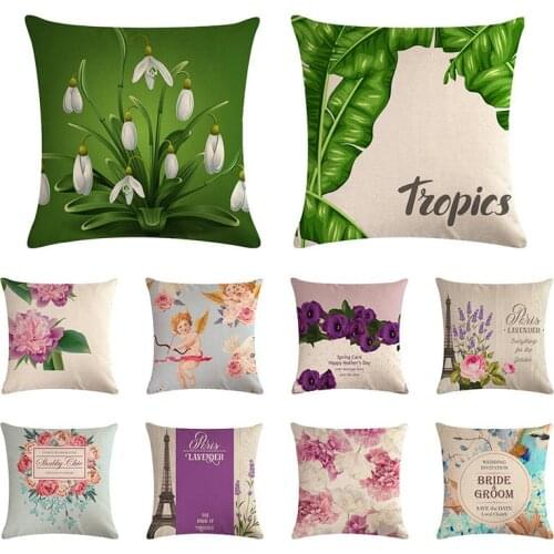 Floral Cushion Cover Plant Printed Linen Pillow Case Cover Sofa Cushion Cover Home Decor Housse de Coussin Pillowcase ZY1094