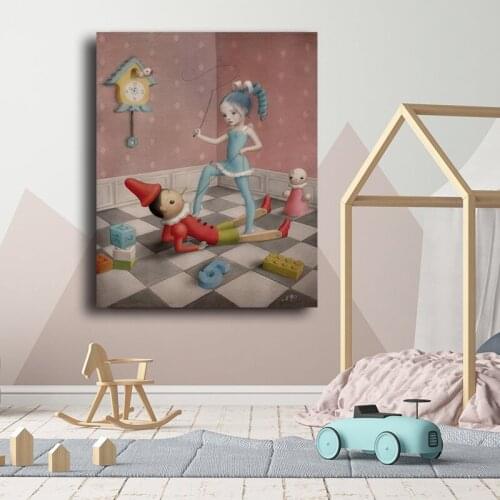 The Girl In Blue Dress By Mark Ryden Art Canvas Poster Oil Painting Wall Picture Print Modern Home Bedroom Decoration