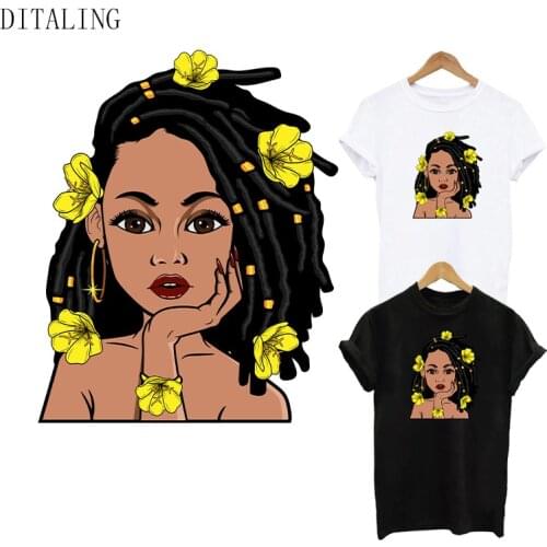 DIY T-Shirt Patch On Clothing Beautiful Black Girl Thermal Sticker On Clthes Heat Transfer Patches Fashion Women Iron On Decals