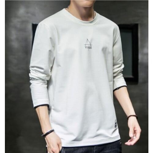 Mens Long Sleeve T-shirt Korean Loose Clothing New Trend In Autumn O-Neck Leisure Printing Student T-shirt