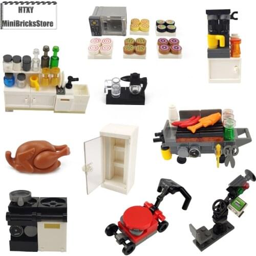 Toys Building Blocks City MOC Accessories Compatible With Kitchen Tools Microwave Grill Stalls Children Gifts Play With Friends