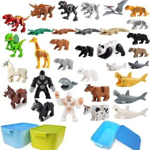 Animals Blocks Toys for Kids Dinosaurs Deer Crocodile Animal Compatile Building Bricks Moc Classic Blocks Box Baseplate Juguetes