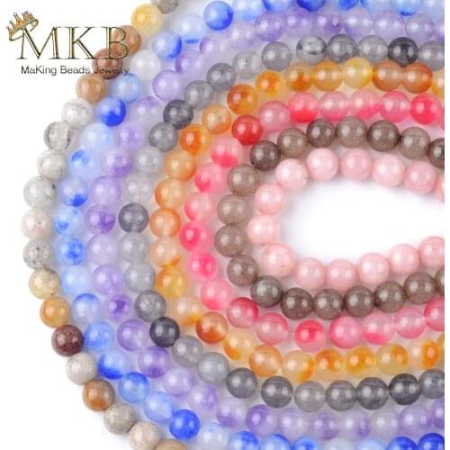 Natural Stone Lake Blue Orange Mix Jades Round Beads For Jewelry Making 8mm Spacer Loose Beads Diy Handmade Bracelet 15inches