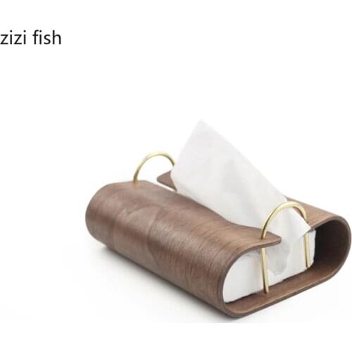 Brass Solid Wood Flat Round Tissue Box Nordic Japanese-style Bedroom Hotel Bed and Breakfast Creative Pumping Paper Organizer