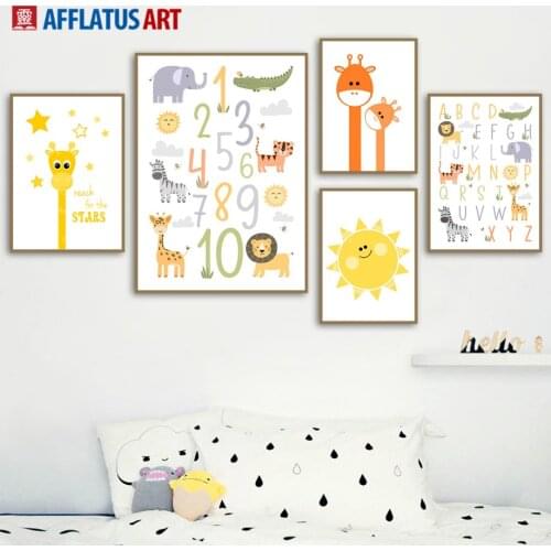 Cartoon Creative Alphabet Numbers Wall Art Canvas Painting Nordic Posters And Prints Wall Pictures For Kids Room Nursery Decor