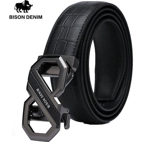 BISON DENIM Men Genuine Leather Luxury Designer Belts Men First Layer Cowskin Fashion Strap Male Jeans Automatic Buckle W71509