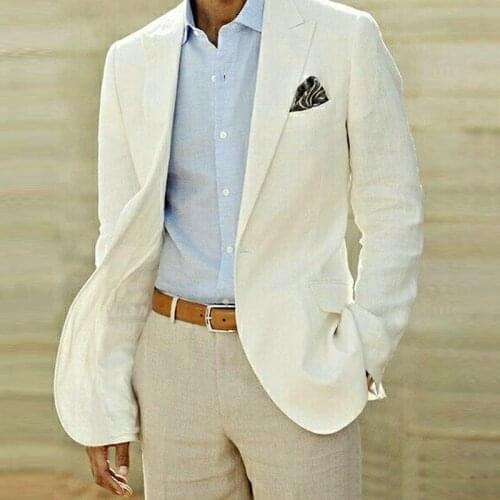 2017 Latest Coat Pant Designs White Linen Summer Casual Men Suit Tuxedo Custom Groom Suits 2 Piece Terno Masculino jacket+Pant